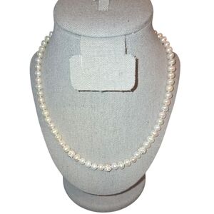 IPS 3 Clustered Crystal Beads On Cultured‎ Pearl Sterling 925 Clasp Necklace 18"